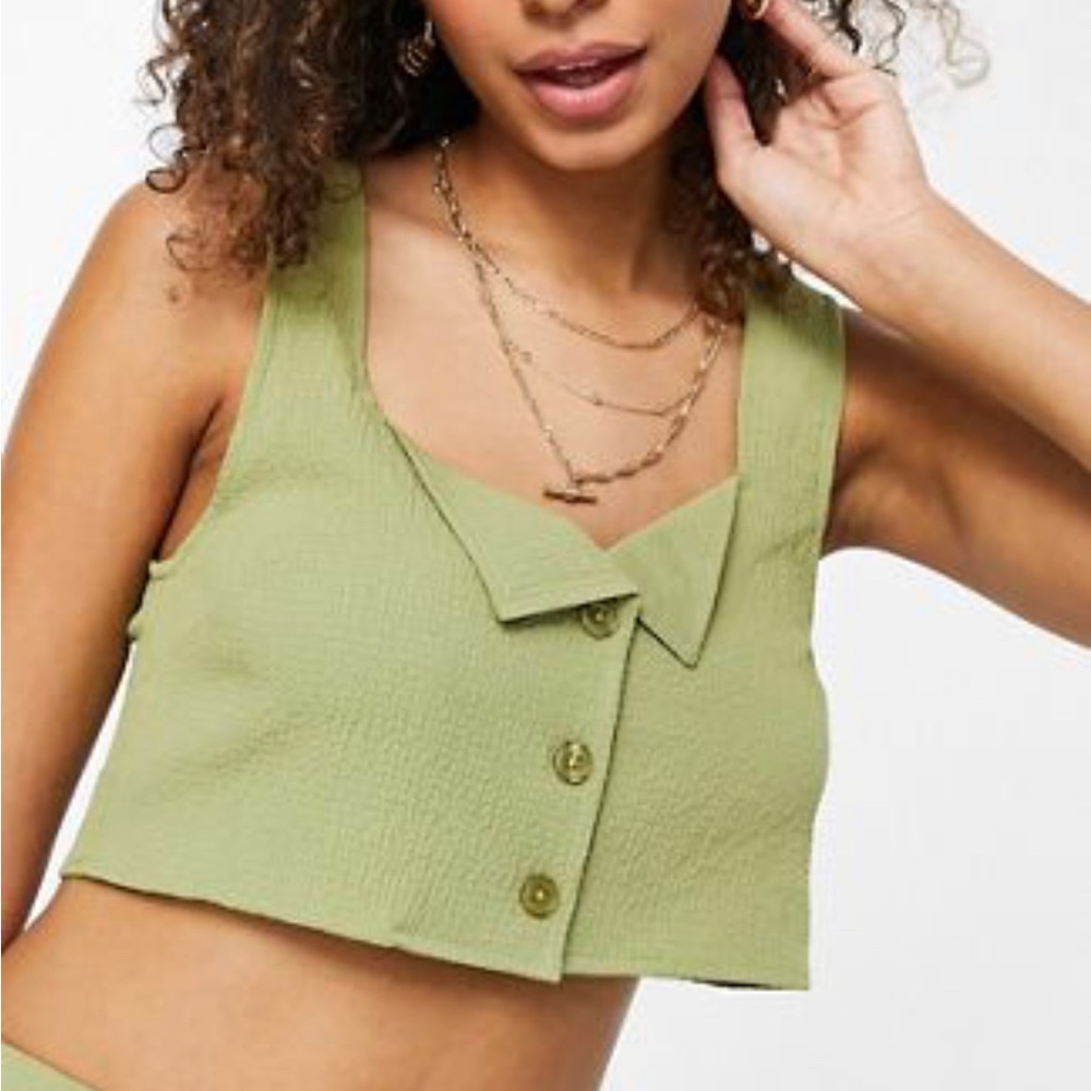 ASOS Design crinkled green crop top